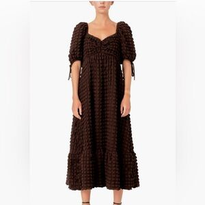 Texture Puff Sleeve Maxi Dress